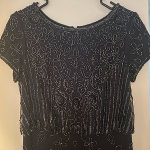 Navy Beaded Evening Dress